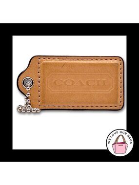 RARE 3" XL COACH Saddle Brown Leather Nickel Key Fob Bag Charm Keychain Hang Tag